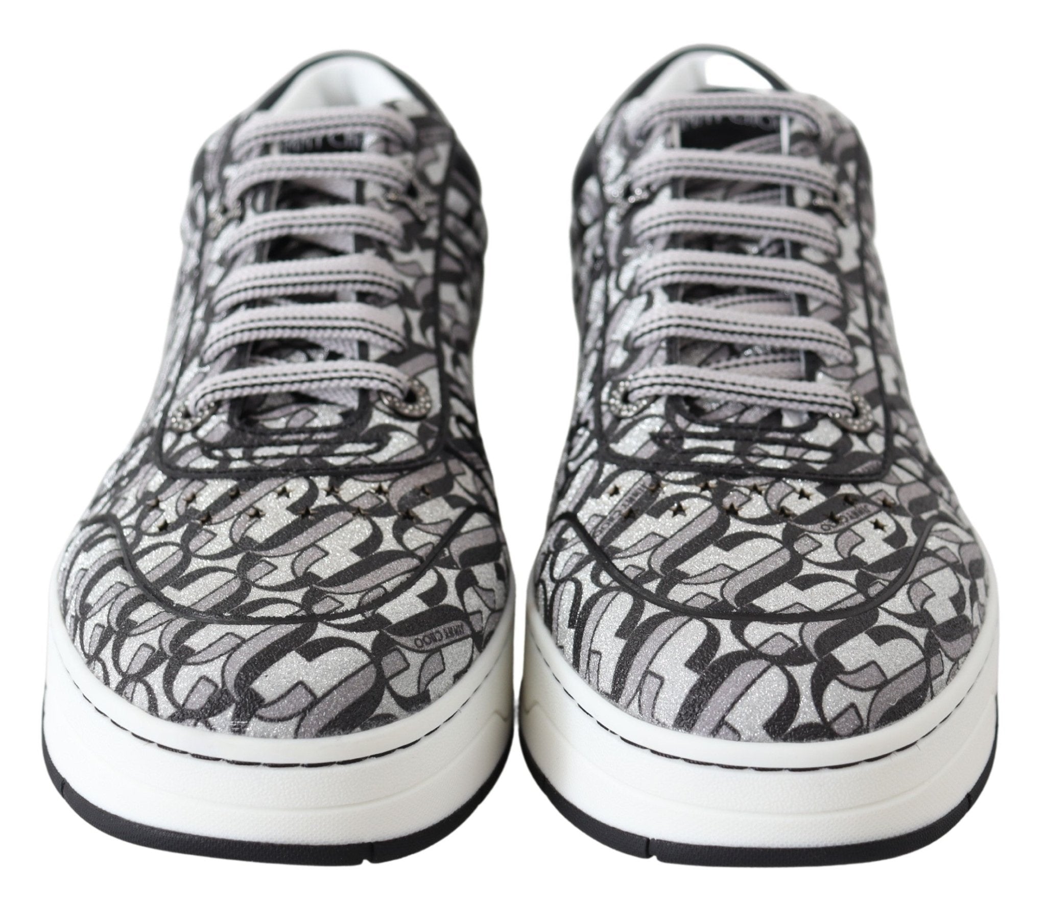 Jimmy Choo Silver Black Glitter Hawaii Sneakers - Fizigo