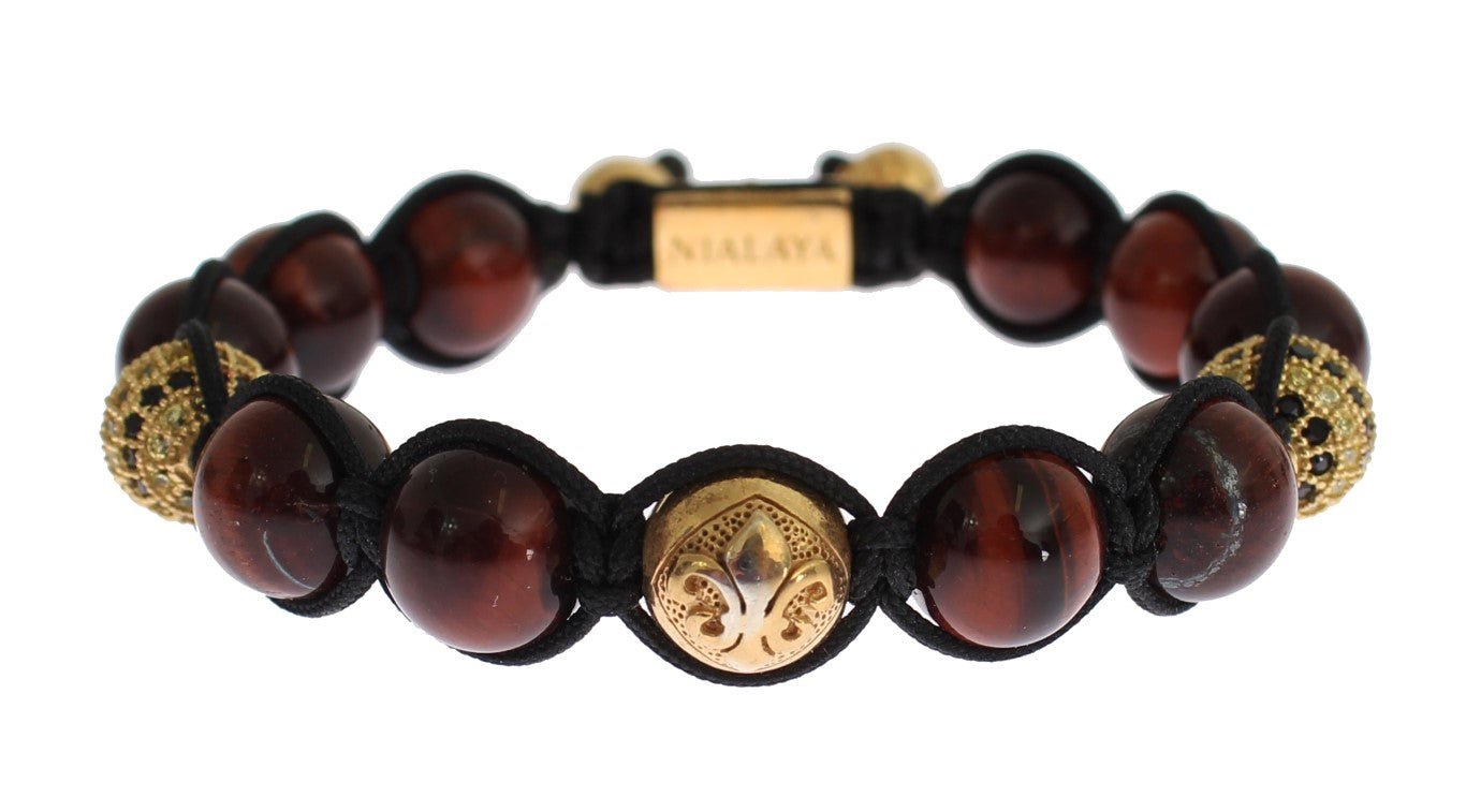 Nialaya CZ Red Tigers Eye Gold 925 Silver Bracelet - Fizigo