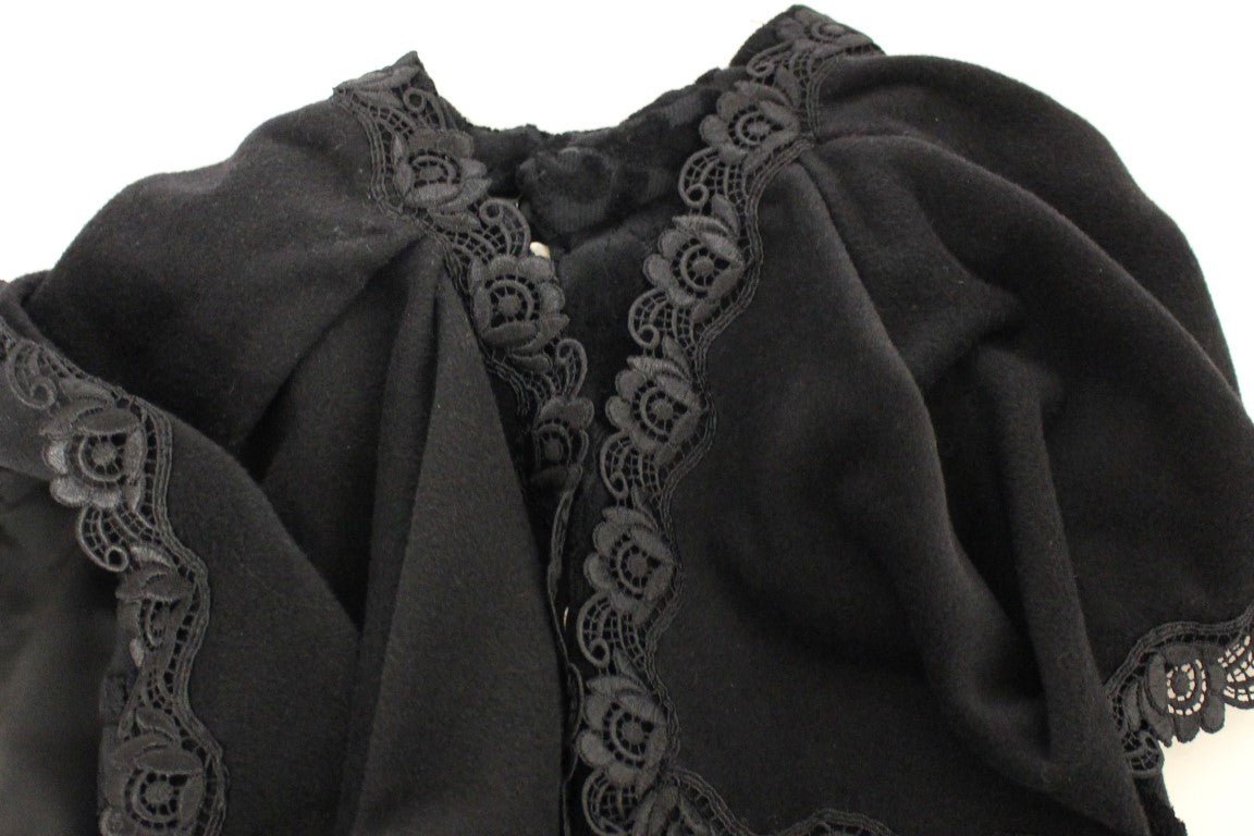 NOEMI ALEMÁN Black Cotton Brocade Long Cape Coat Jacket - Fizigo