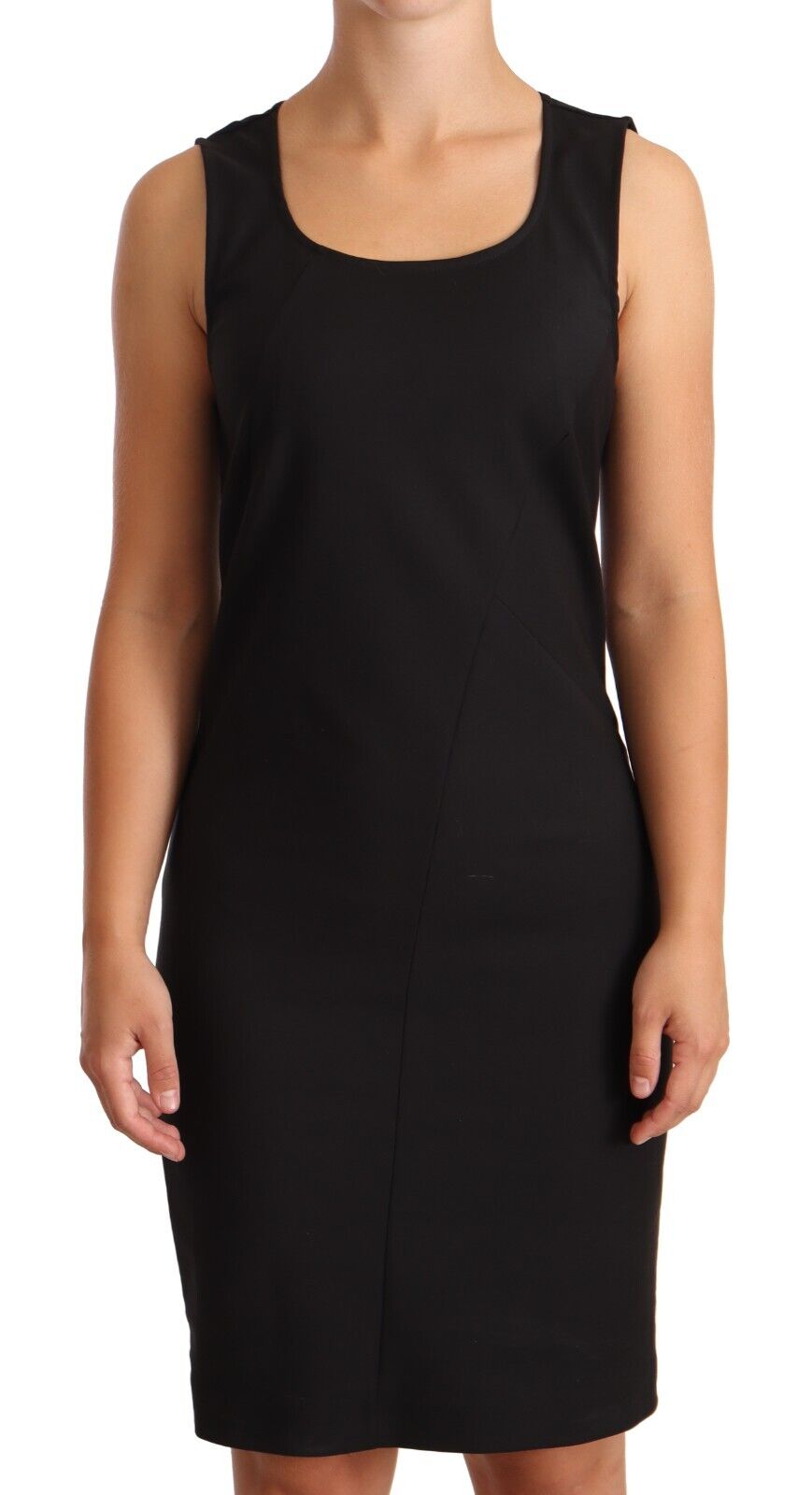 Patrizia Pepe Black Cotton Blend Sleeveless Knee Length Sheath Dress - Fizigo