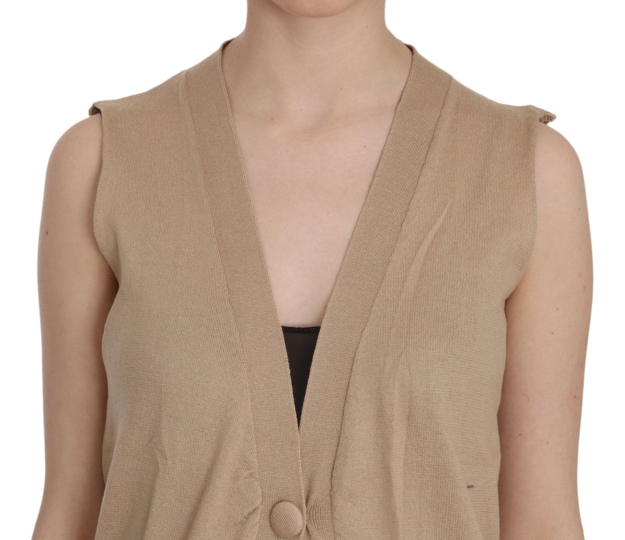 PINK MEMORIES Brown 100% Cotton Sleeveless Cardigan Top Vest - Fizigo