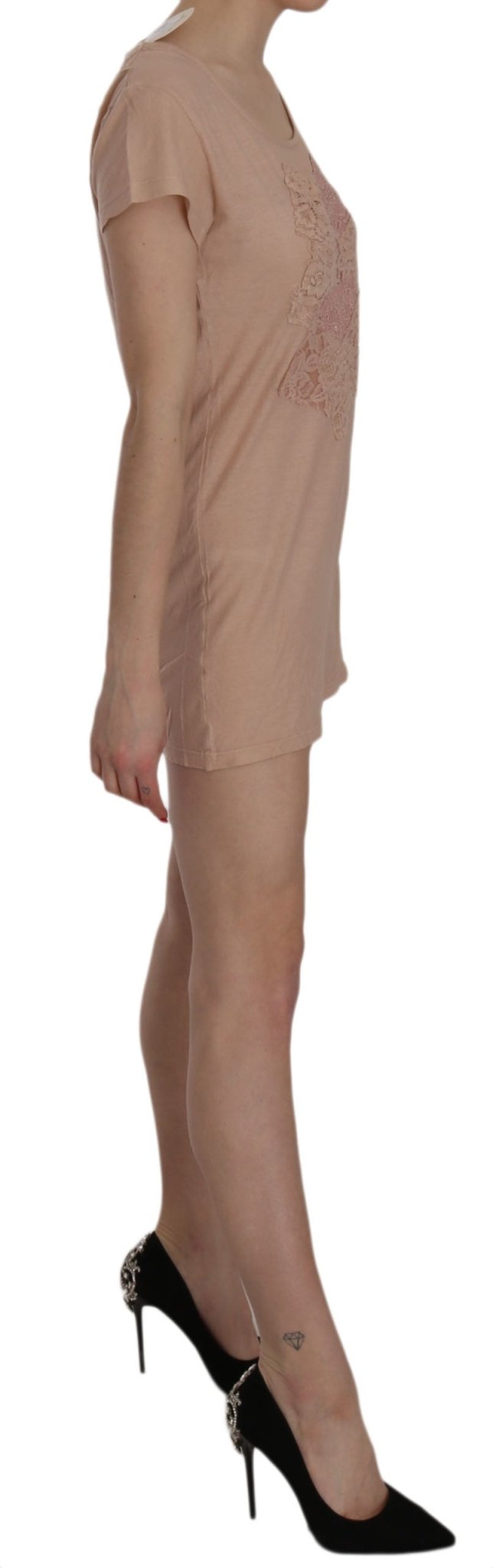 PINK MEMORIES Pink Lace Short Sleeve Shift Mini Dress - Fizigo