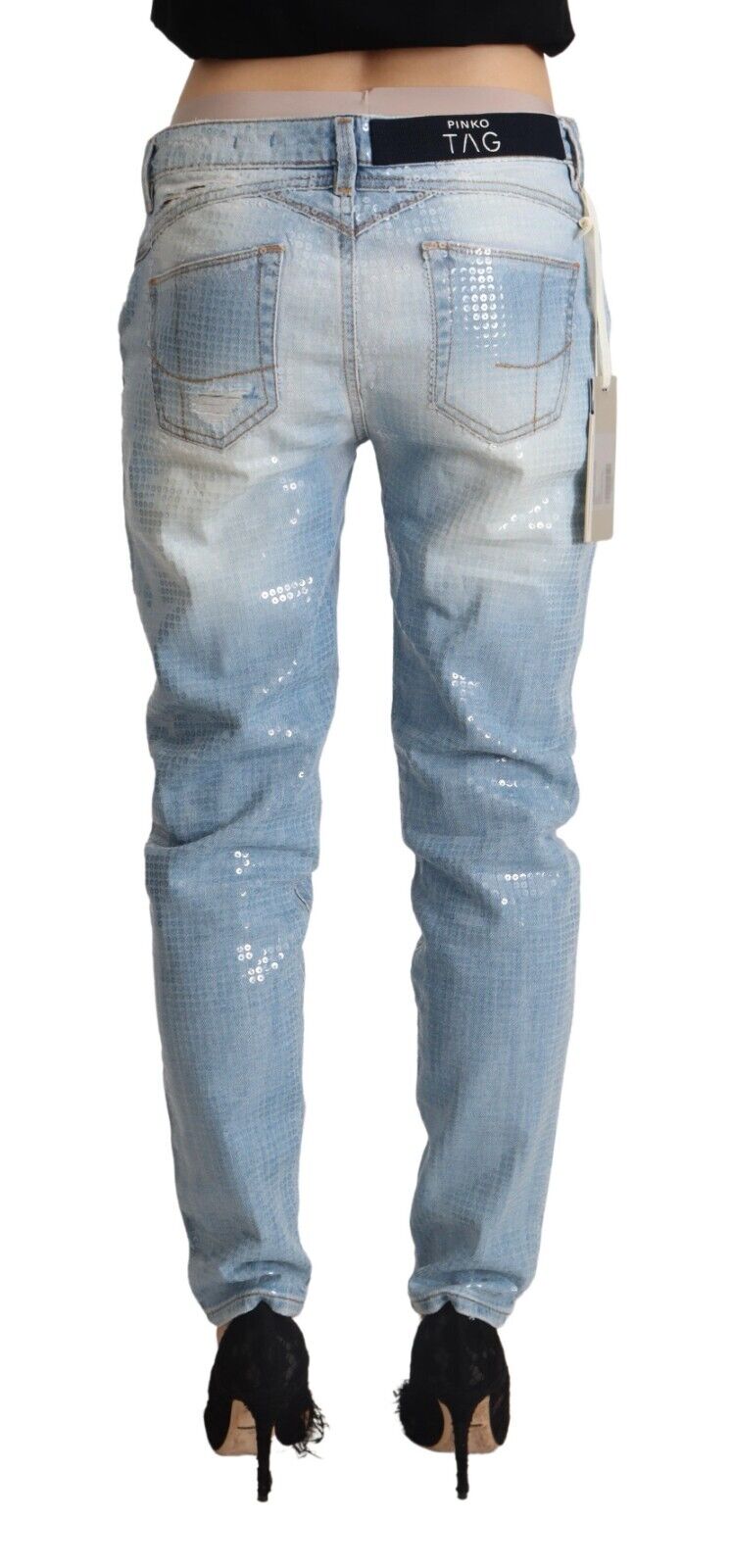 PINKO Light Blue Distressed Cotton Skinny Low Waist Denim Jeans - Fizigo