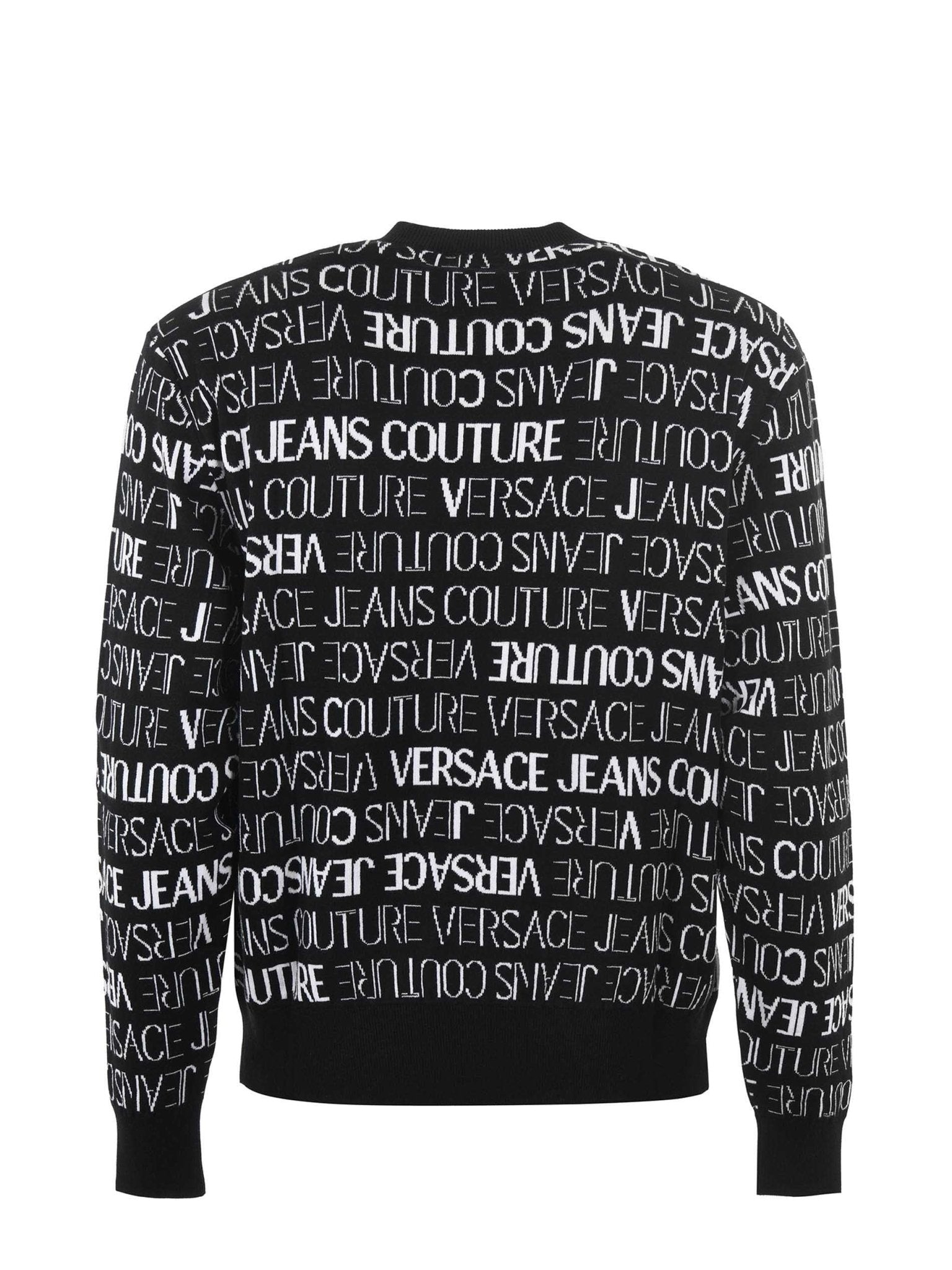 Versace Jeans Black and White Cotton Logo Details Sweater - Fizigo