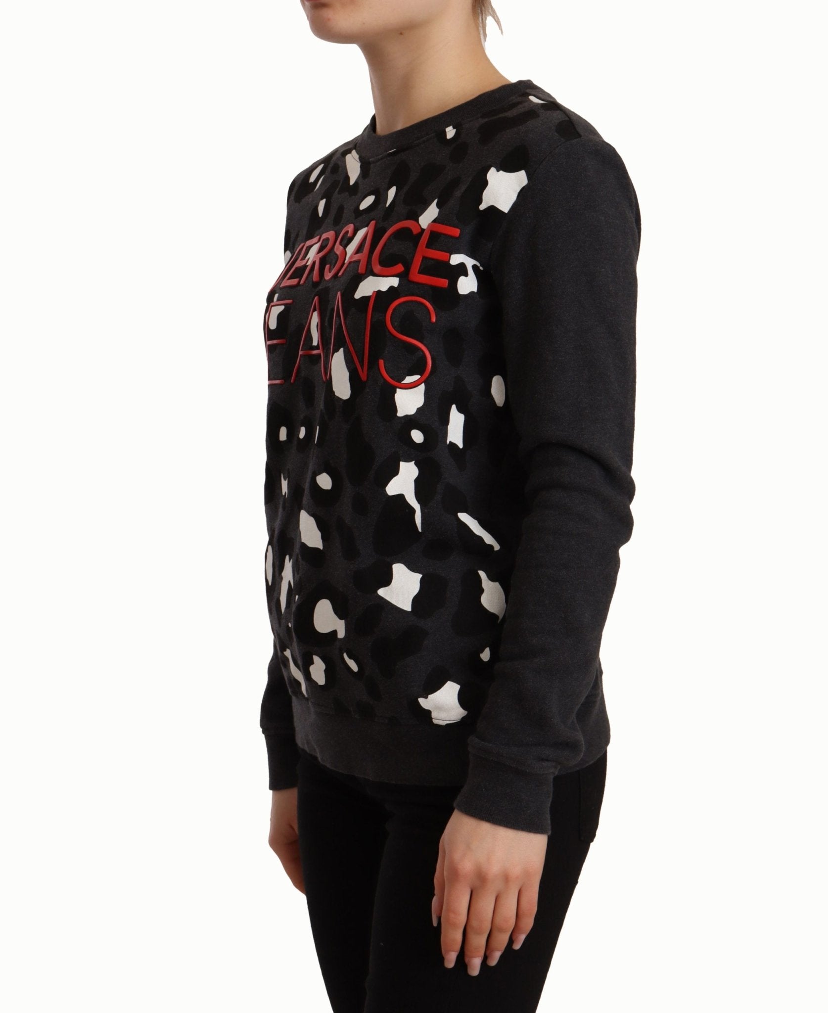 Versace Jeans Black Cotton Leopard Long Sleeves Pullover Sweater - Fizigo