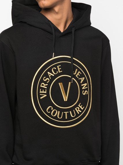 Versace Jeans Black Cotton Logo Details Hooded Sweatshirt - Fizigo